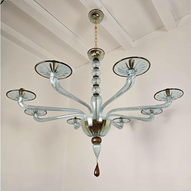 Mid-Century Modern 1980s Blue and Brown Murano Glass Chandelier For Sale - Image 3 of 12