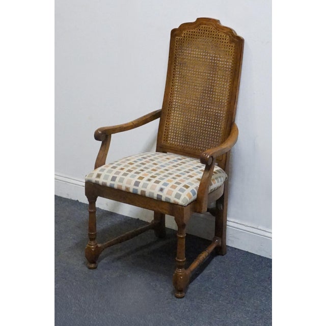 DREXEL FURNITURE Bishopsgate Collection Solid Walnut English Tudor Style Cane Back Dining Arm Chair 54" High 23" Wide...