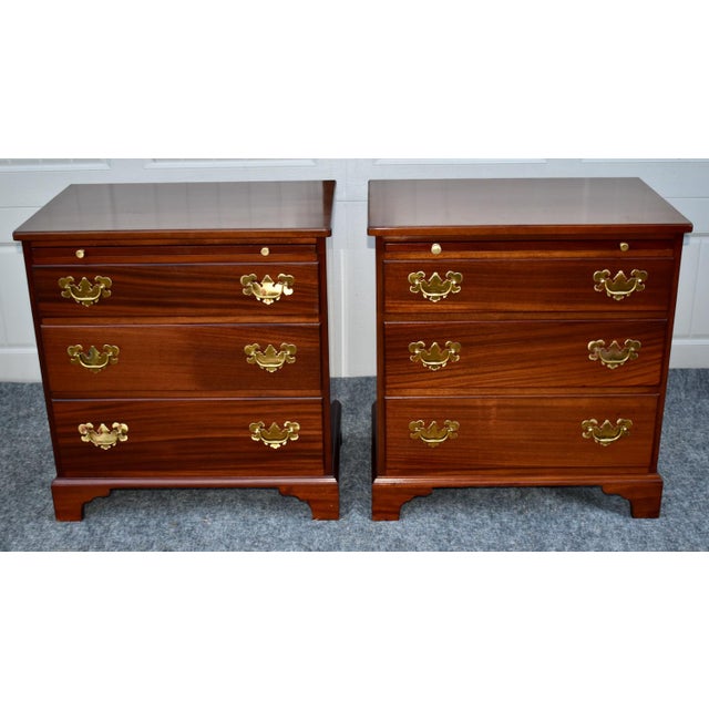 Vintage Pair Mahogany Nightstands Chippendale Chests With Pull Out For Sale - Image 14 of 18
