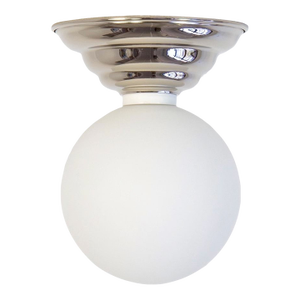 Hive Flush Mount, Polished Nickel, 5in Glass Globe, Modern Led Ceiling Light, by Research.Lighting