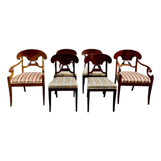 Biedermeier Swedish Dining Chairs in Veneer Golden Birch, 1920s, Set of 6 For Sale