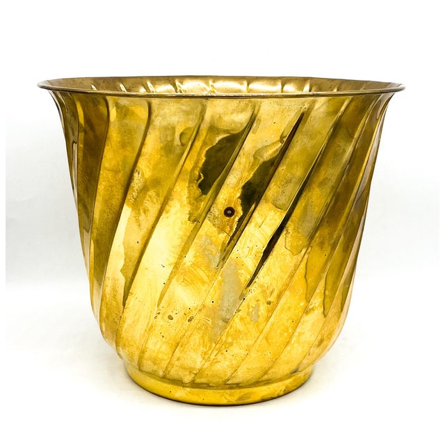 Brass Large Hosley Solid Brass Spiral Jardinière Cachepot – Hollywood Regency / Modern Classic For Sale - Image 8 of 8