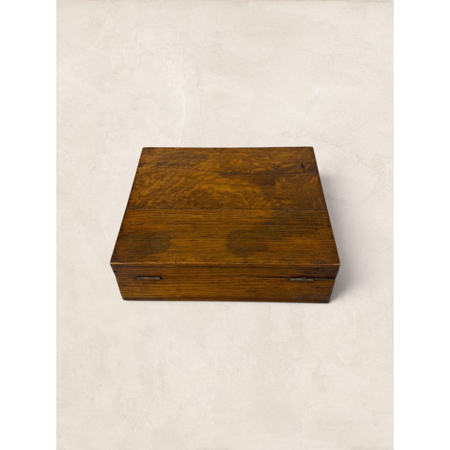 Antique English Hinged Oak Box For Sale - Image 13 of 17