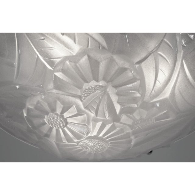 Silver Degue French Art Deco Pendant Chandelier Circa 1930 - Frosted Glass & Nickeled Bronze For Sale - Image 8 of 10