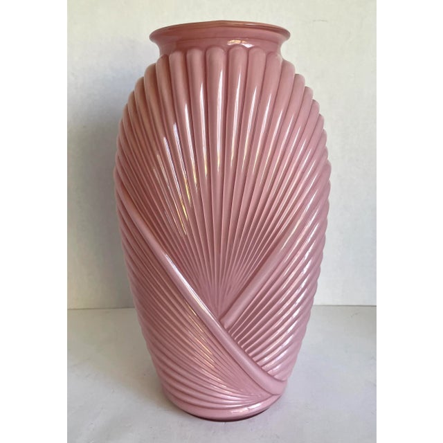 Vintage Postmodern Deco Ribbed Pink Glass Vase For Sale - Image 10 of 10