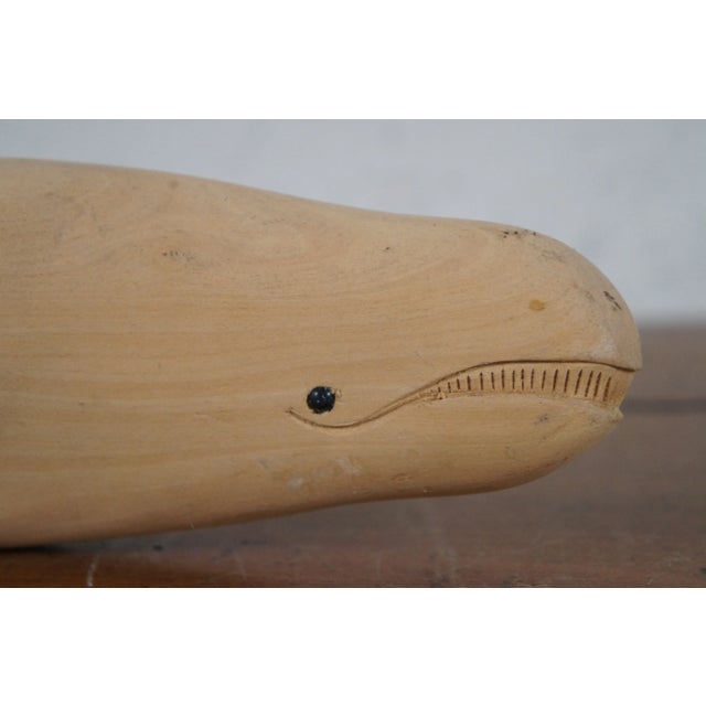 Vintage Hand Carved Teak Humpback & Sperm Whale Statues Sculpture Figruines- Set of 2 For Sale - Image 10 of 12