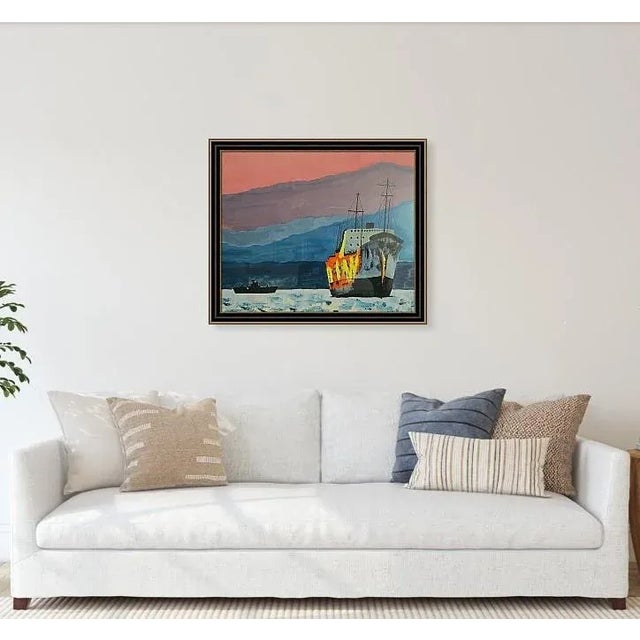 Late 20th Century Giclée Late-Century Signed Print on Canvas of Battleship at Sunset on Mediterranean Sea For Sale - Image 5 of 9