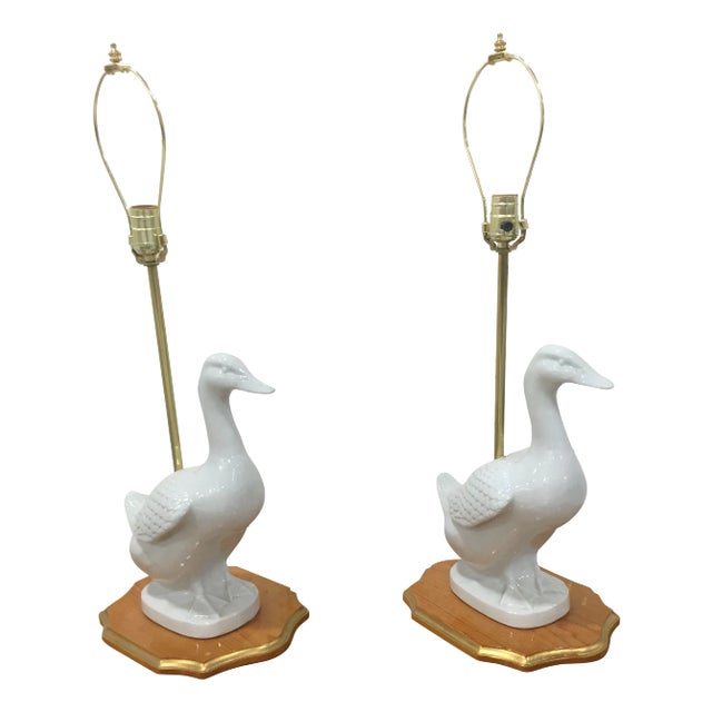 Pair of Mid-Century Blanc De Chine Duck Lamps For Sale