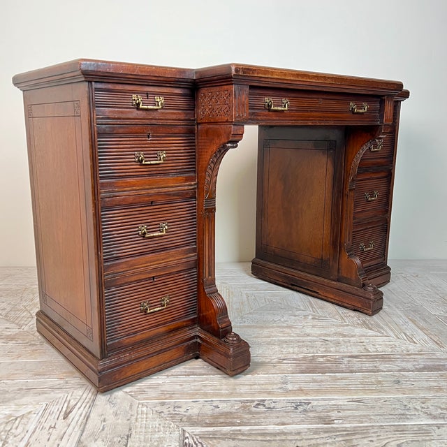 Mahogany Breakfront Library Desk from Gillow & Co. For Sale - Image 11 of 11