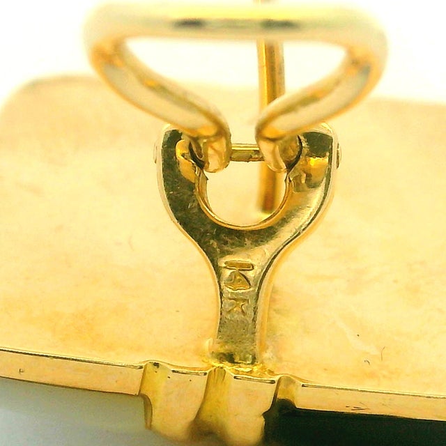 Metal 1990s Asch Grossbardt 14k Yellow Gold Onyx and Mother of Pearl Inlay Earrings, A Pair For Sale - Image 7 of 7