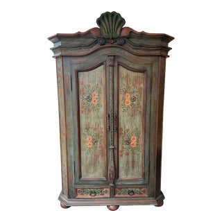 Mexican Hand Painted Wood Armoire. For Sale