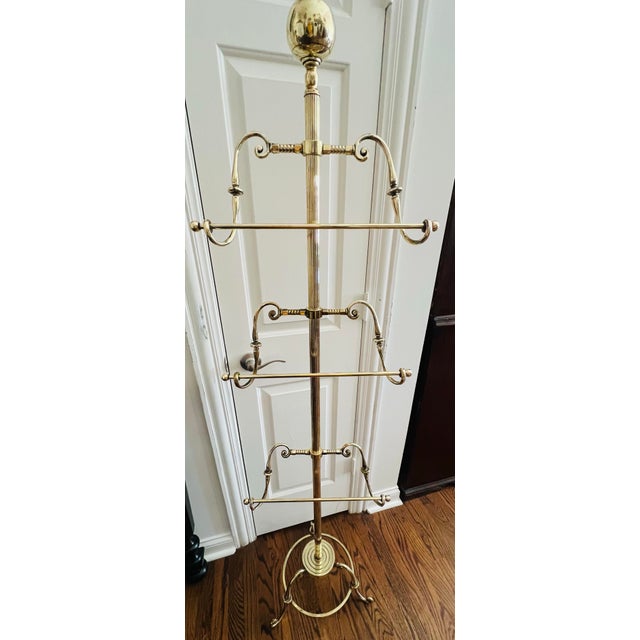 Vintage Asjustable Solid Brass Valet / Butler Stands With Classical Scrollwork a Pair For Sale - Image 4 of 12