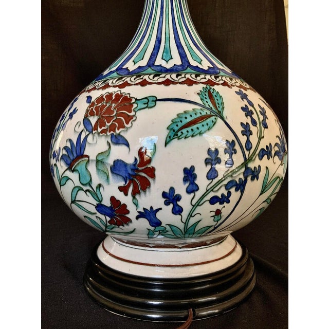 19th Century Iznik-Style Pottery Bottle Vase Converted Lamp / Samson France For Sale - Image 9 of 12
