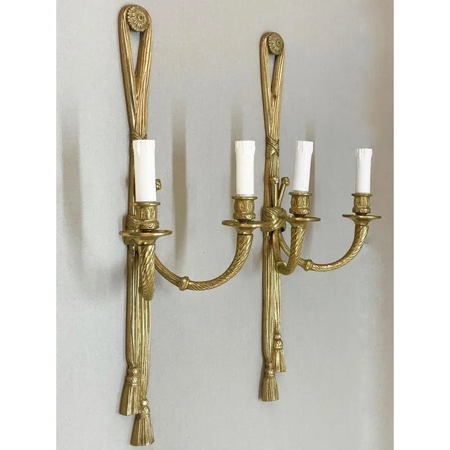 19th Century Louis XVI Style Knot and Tassel Candle Wall Lights, Set of 2 For Sale - Image 9 of 18