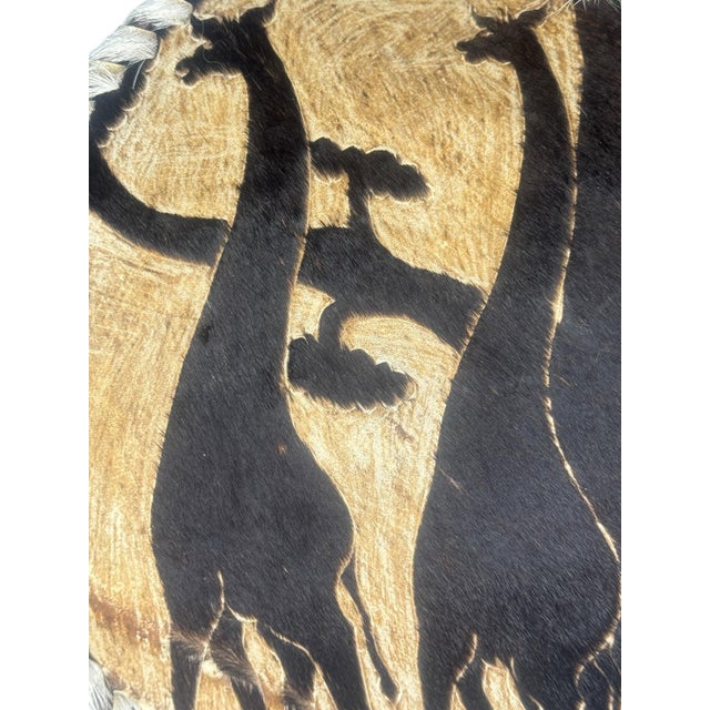 Tan African Painted Animal Hide Shield Giraffe Safari Scene Braided Fur Edge Wall Art For Sale - Image 8 of 10