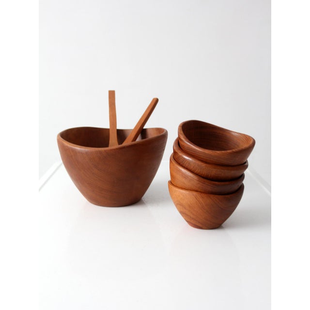 Mid 20th Century Teak Salad Bowl Set With Serving Utensils - 7 pcs For Sale - Image 16 of 18