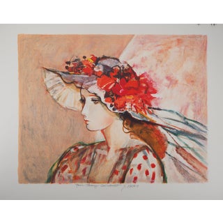 Imai Sachiko, Femme au chapeau fleuri, Lithograph For Sale