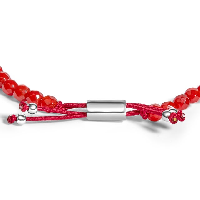 Contemporary Sterling Silver Red Jasper Bead Station Bracelet with Bolo Clasp For Sale - Image 3 of 4