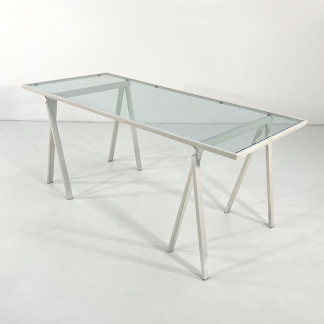 Trestle Desk in Steel and Glass by Rodney Kinsman for Bieffeplast, 1980s For Sale - Image 9 of 9