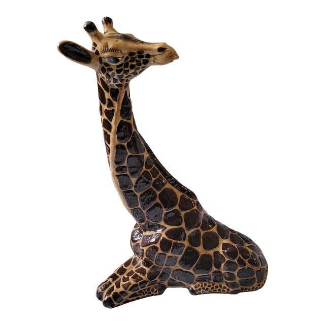 1970s Mid-Century Large Glazed Ceramic Seated Giraffe Figure For Sale