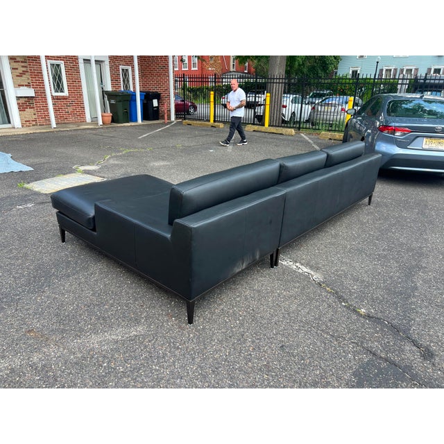 Rh Italia Track Arm Black Leather Chaise Sectional With Metal Base For Sale In Philadelphia - Image 6 of 10
