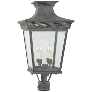 Chapman & Myers for Visual Comfort Signature Elsinore Medium Post Lantern in Weathered Zinc with Clear Glass