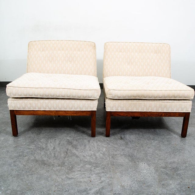 Mid Century Modern Lounge Chairs Slipper White Tufted Pair Set 2 Vintage MCM 60s For Sale - Image 9 of 12