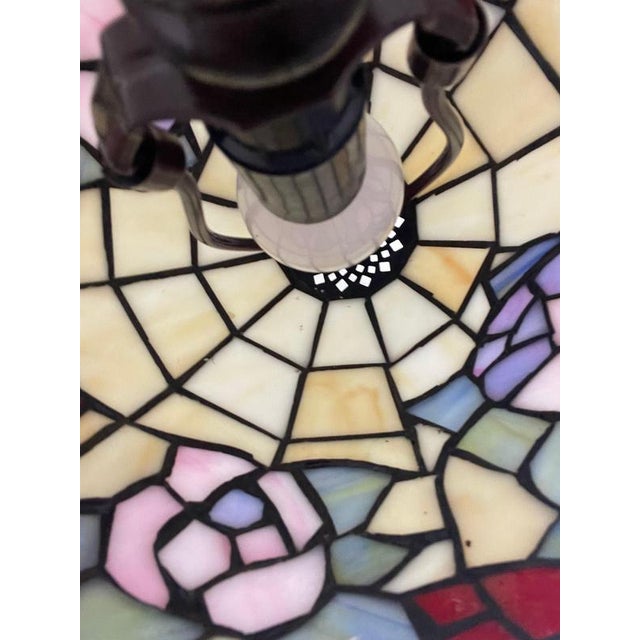 Late 20th Century Tiffany Style Table Lamp with Stained Glass Shade and Decorative Base, 1980s For Sale - Image 5 of 6