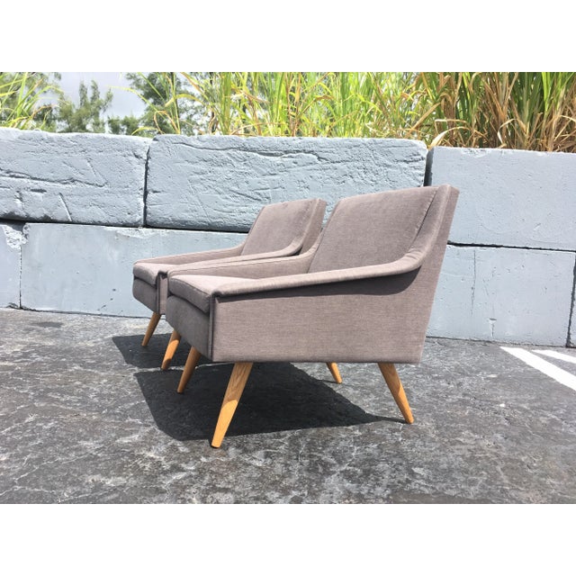 Early 21st Century Danish Modern Gray Fabric & Oak Leg Lounge Chairs - A Pair For Sale In Miami - Image 6 of 13