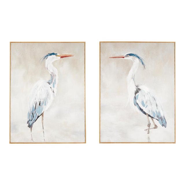 Heron Pair Hand-Embellished Giclees, Set Of 2 For Sale