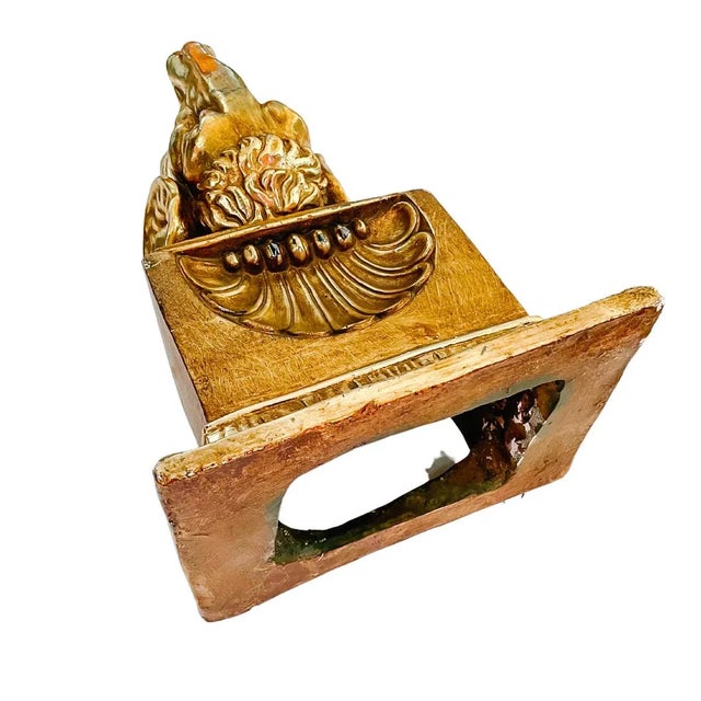 Large Mid-Century Gold Plaster Ram Head Wall Pocket Planter For Sale - Image 9 of 10