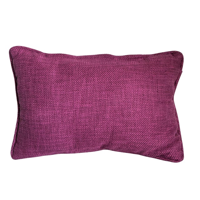 Striking small accent pillow featuring a rich multicolor chevron pattern in plum, berry, aubergine, gold, and soft olive...