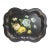 Large 1950s Hand Painted Toleware Tray Black Metal Floral Serving Tole Fine Arts Studio For Sale
