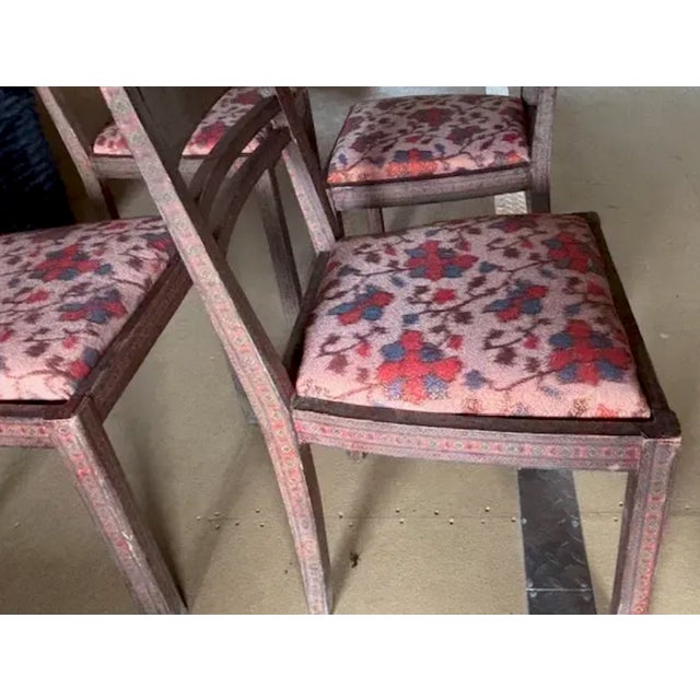 Mid Century Anglo Indian Style Decoupage Wood Dining Chairs With Patterned Paper and Lacquered Overlay For Sale - Image 13 of 16