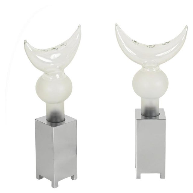 Horn Table Lamps in Murano Glass and Chrome from Mazzega, Italy, 1970s, Set of 2 For Sale - Image 12 of 12