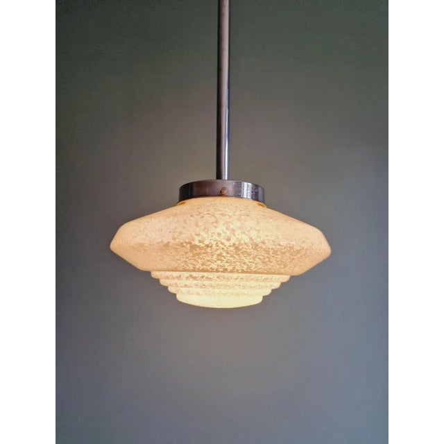 Art Deco White Speckled Glass Suspension, 1930s For Sale - Image 9 of 10