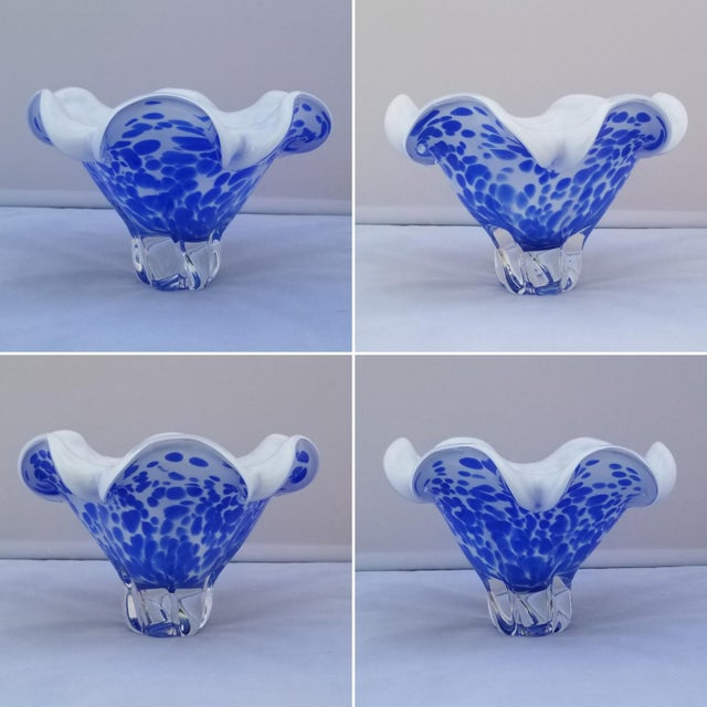 Vintage Blue and White Royal Gallery of Poland Hand Blown Glass Bowl