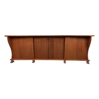 Sculpted Mid 20th Century Live-Edge Walnut Sideboard For Sale