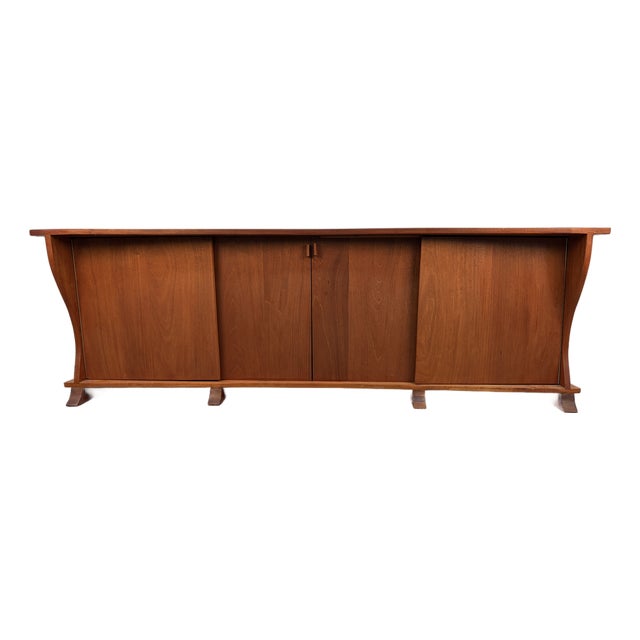 Sculpted Mid 20th Century Live-Edge Walnut Sideboard For Sale