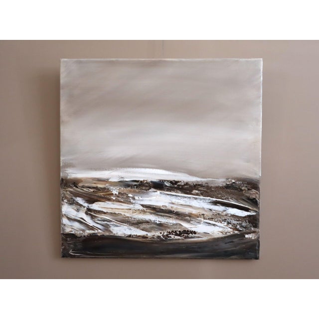 THE LAST LIGHT OF THE DAY Size: 19.7 x 19.7 inches Oil on canvas A gestural contemporary abstract painting that evokes the...