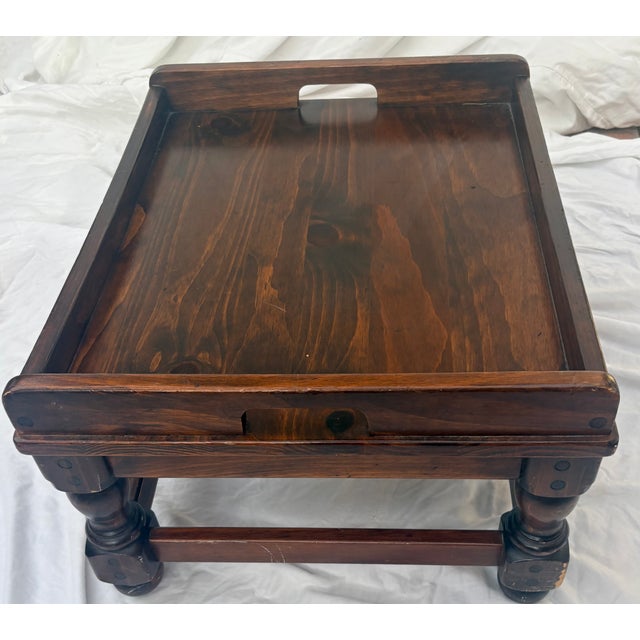 Brown Ethan Allan Heirloom Collection Leather and Solid Wood in Nutmeg Finish Footstool For Sale - Image 8 of 13