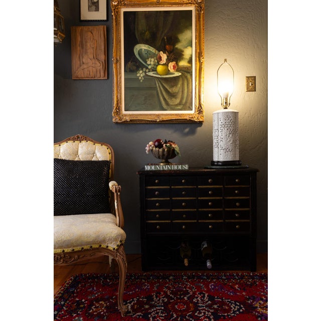 1960s Pierced Porcelain Blanc De Chine Quatrefoil Lamp on Black Base For Sale - Image 14 of 18