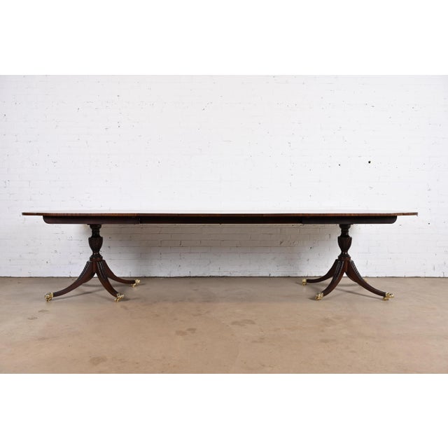1980s Kindel Furniture Georgian Mahogany Double Pedestal Extension Dining Table, Newly Refinished For Sale - Image 5 of 12