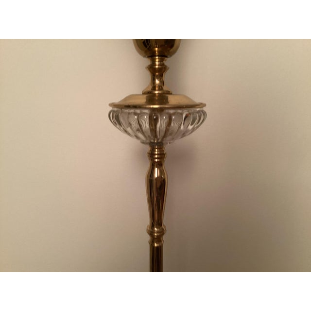 Mid-Century Modern Vintage Torchiere Brass Floor Lamp With Milk Glass Shade For Sale - Image 3 of 16
