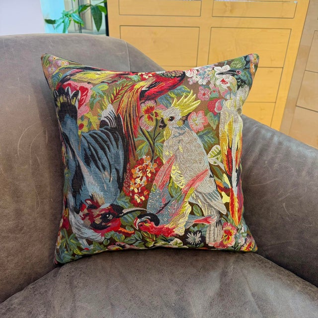 Camel Exotic Bird Jacquard Woven Cushion Cover For Sale - Image 8 of 15
