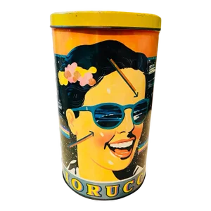 Vintage 1970s Fiorucci Tin Can Display Pop Art Colorful Fashion Hawaiian Design