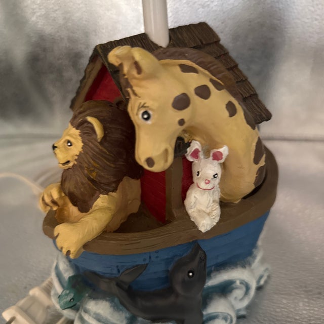 Blue Vintage Hand Painted Resin Noah’s Ark Lamp For Sale - Image 8 of 12
