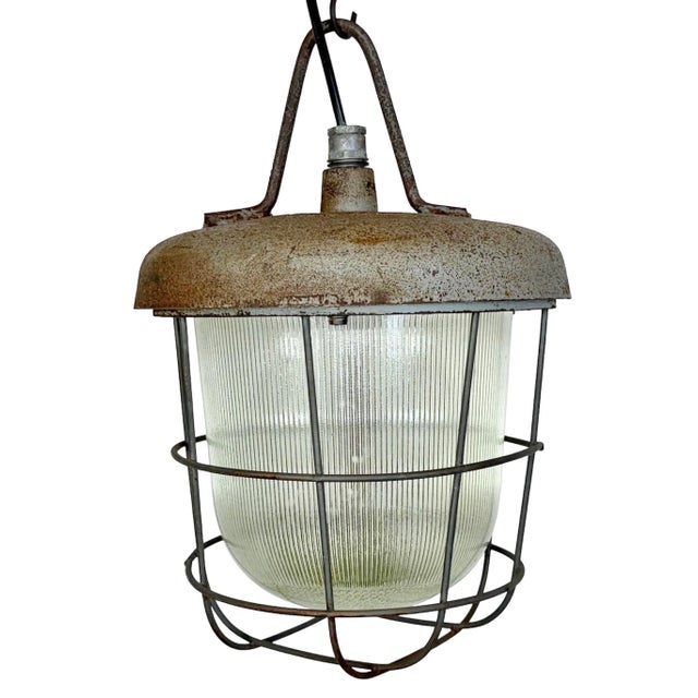 Industrial Cast Iron Cage Pendant Light from Polam, 1960s For Sale - Image 13 of 13