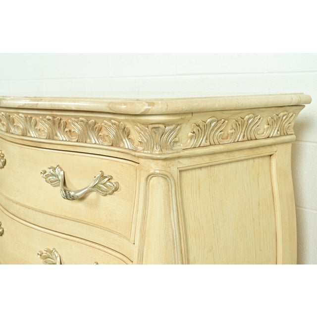 Henredon French Rococo Louis XV Carved Oak and Silver Gilt Marble Top Commode or Chest of Drawers For Sale - Image 10 of 18
