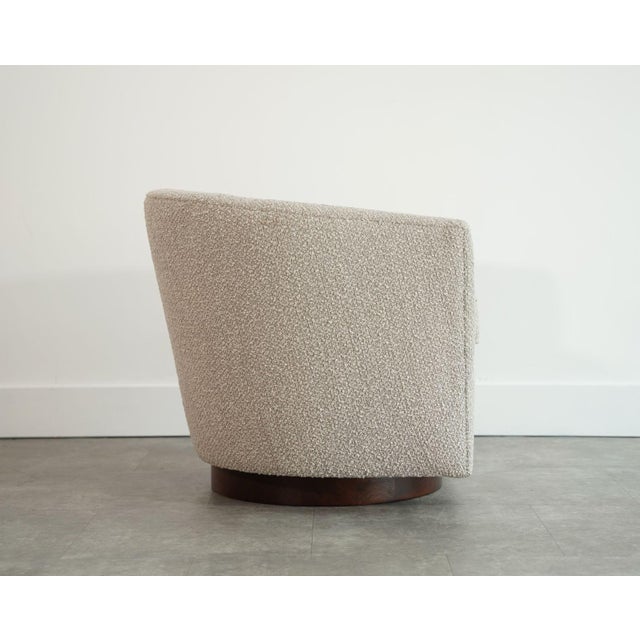 Wood Edward Wormley for Dunbar Swivel Chairs in Mahogany and Taupe Boucle, C. 1950s For Sale - Image 7 of 9